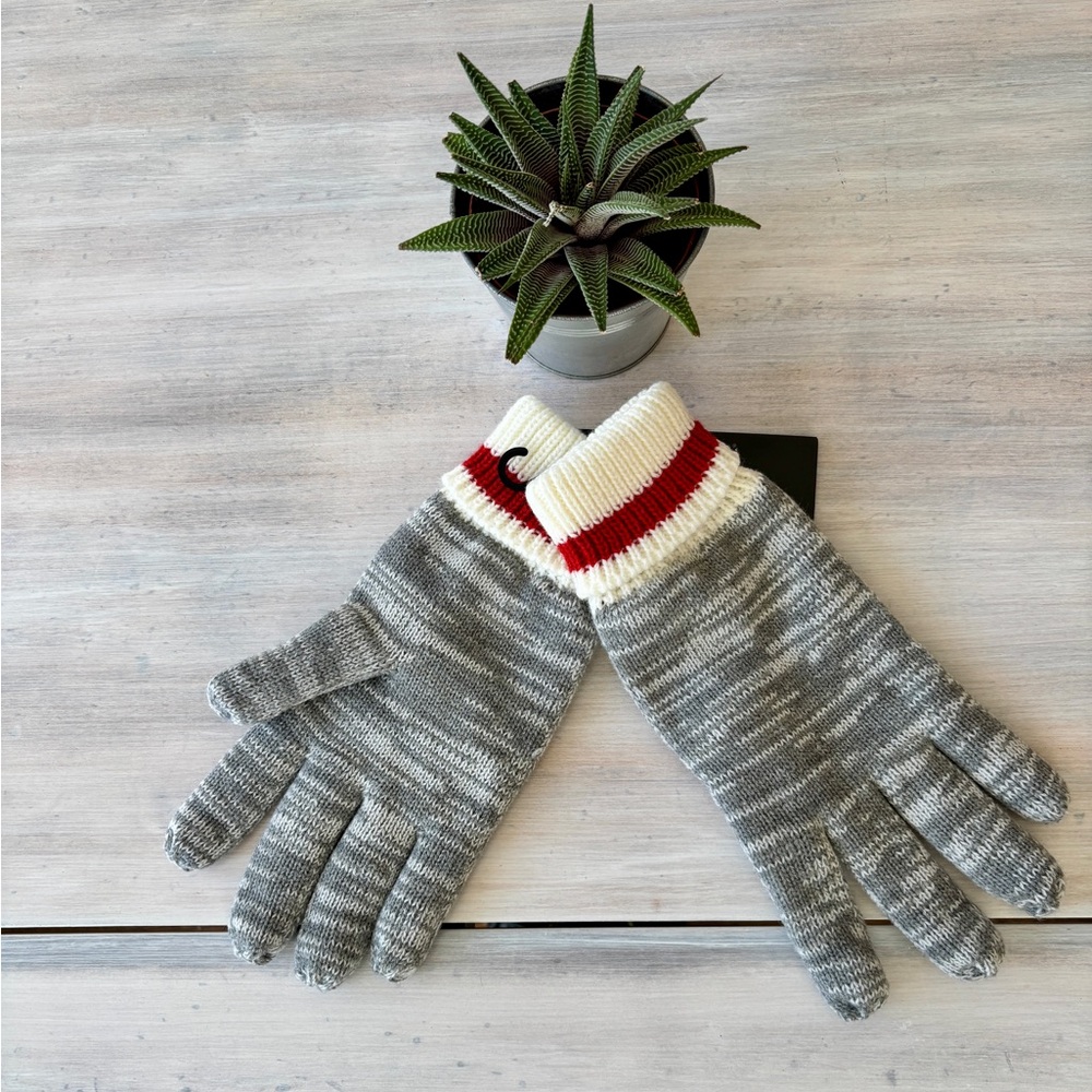 Men’s Grey, Red & White Knit Winter Gloves. Size:L/XL